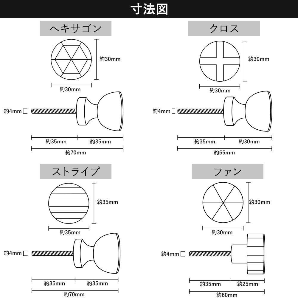 シェルラウンドコルクノブ 寸法図