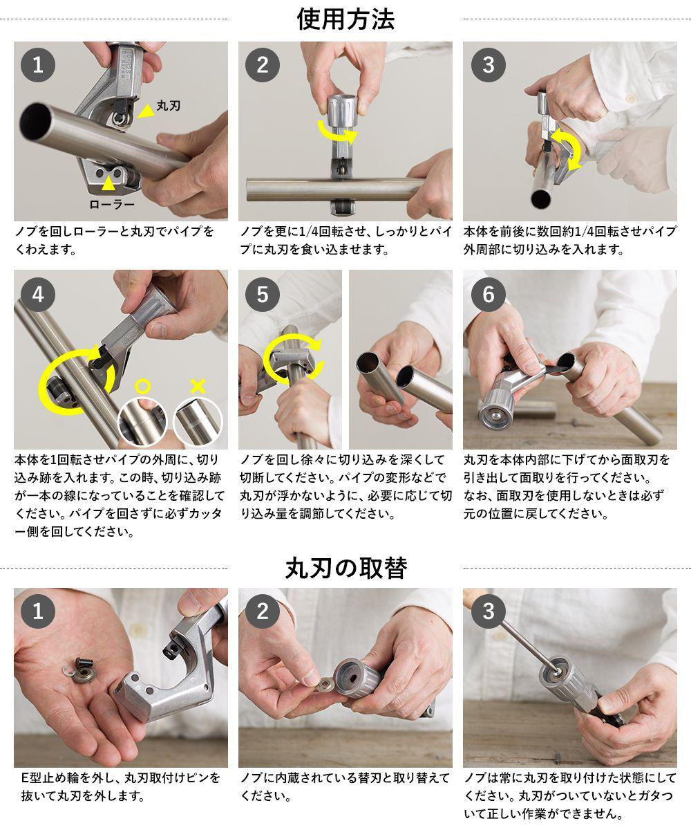 チューブカッター替え刃（ステンレス管用）パイプ切断方法