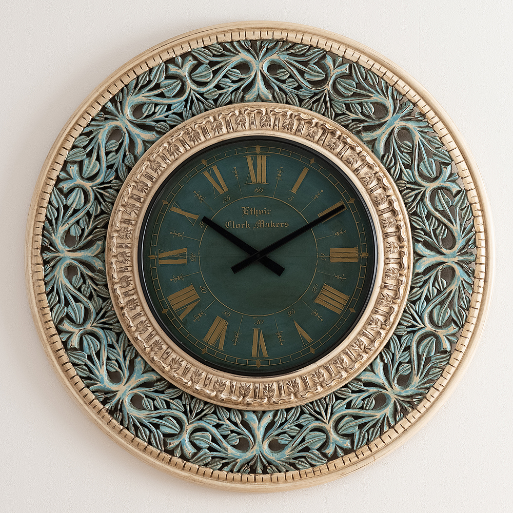 壁掛け時計「アンティーク調ターコイズフェイスレリーフ大時計」