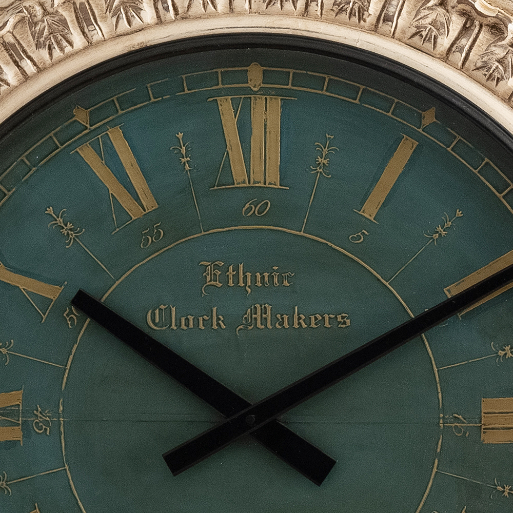 ヨーロピアンなエンボス加工の壁掛け時計「アンティーク調ターコイズフェイスレリーフ大時計」